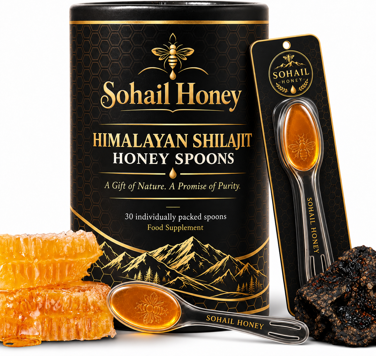 Sohail Honey Himalayan Shilajit Honey Spoons tube with 30 individually packed spoons